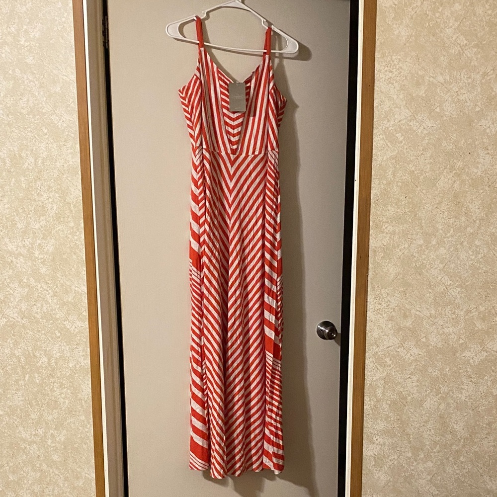 Anthropologie Striped Red and White Maxi Dress